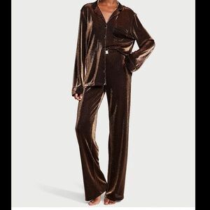 Shimmering Brown Satin Pajama Set
